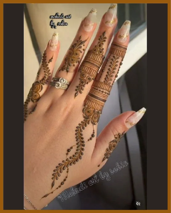 Floral Diagonal Layout For Khafif Back Hand Design Khafif (Minimal) Back Hand Mehndi Design